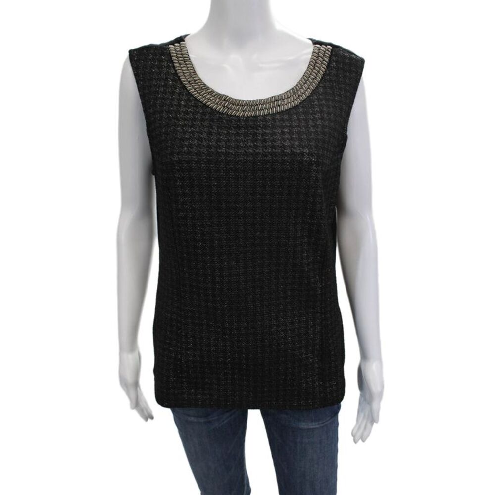 Morgan De Toi Women Black Viscose Blend Sleeveless Round Neck Tank Size L